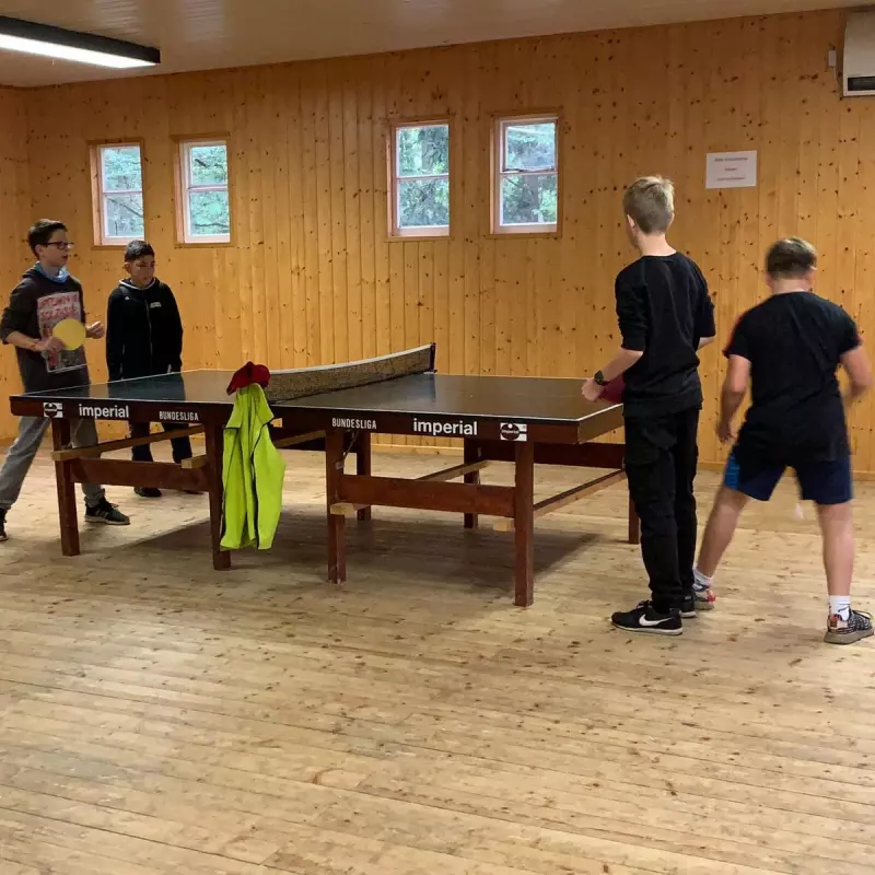 Gruppe spielt Tischtennis